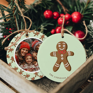 Ornamento De Cerâmica Fotografia de Natal do Homem de Biscoito com Ponto