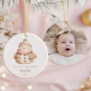 Ornamento De Cerâmica Fotografia de Natal do Primeiro Bebê Bonito Homem