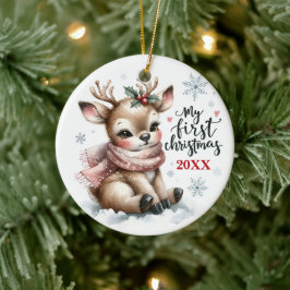 Ornamento De Cerâmica Fotografia de Natal do Primeiro Bebê Rena