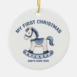 Ornamento De Cerâmica Fotografia do Primeiro Natal do Bebê em Aquarela