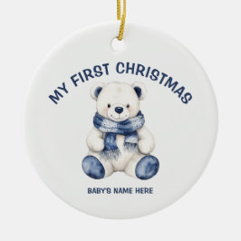 Ornamento De Cerâmica Fotografia do Primeiro Natal do Bebê em Aquarela