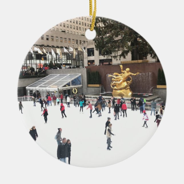 Ornamento De Cerâmica Fotografia do Rockefeller Center Ice Skating NYC (Frente)