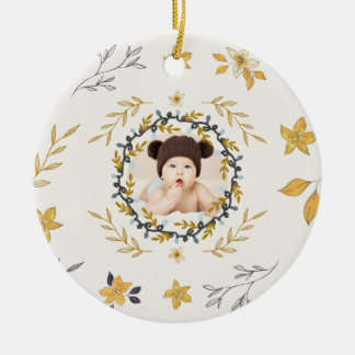 Ornamento De Cerâmica Fotografia Floral de Veado Amarelo Creme no Natal