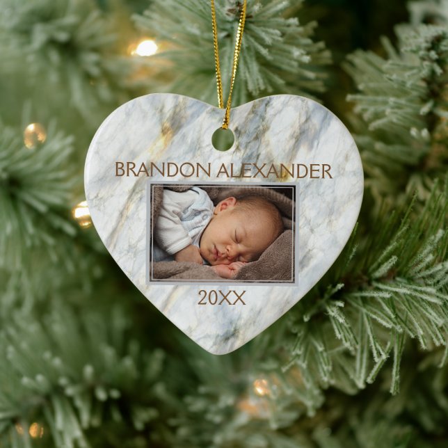 Ornamento De Cerâmica Fotografia Personalizada do Padrão de Mármore Azul (Árvore)