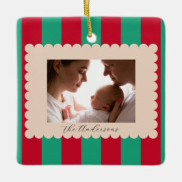 Ornamento De Cerâmica Fotografia Personalizada Listrada de Natal Moderno