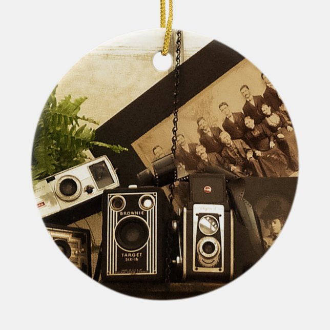 Ornamento De Cerâmica Fotografia velha do tempo (Frente)