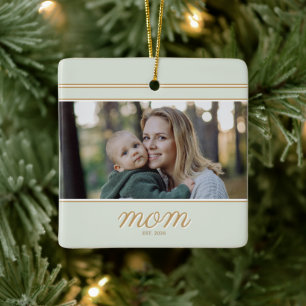 Ornamento De Cerâmica Fotos de Mãe Estabelecida com Ouro Mínimo e Verde 