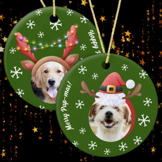 Ornamento De Cerâmica Fotos de Natal de Cães com Papais noeis Reindeer A