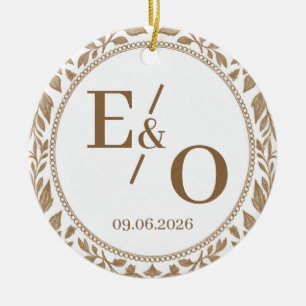 Ornamento De Cerâmica Fotos do Casamento de 2026 com Monograma de Inicia