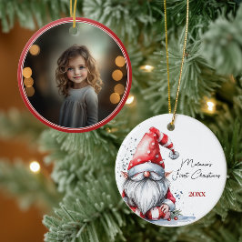 Ornamento De Cerâmica Fotos do primeiro Natal do Bebê Santa Gnome