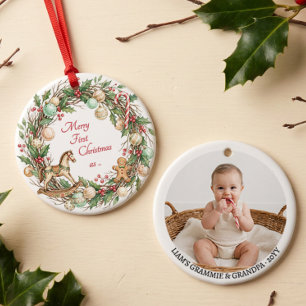 Ornamento De Cerâmica Fotos do Primeiro Natal dos Avós Nostálgicos