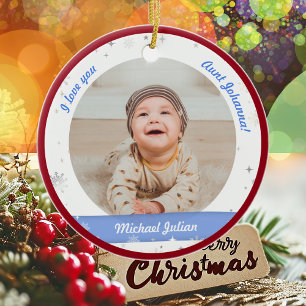 Ornamento De Cerâmica Fotos Modernas Fofas 2 Bebê Menino Primeiro Natal 
