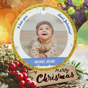 Ornamento De Cerâmica Fotos Modernas Fofas 2 Bebê Menino Primeiro Natal