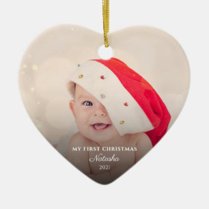 Ornamento De Cerâmica Fotos para Bebês Modernos no Primeiro Natal Perso