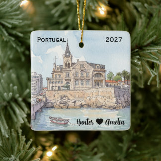 Ornamento De Cerâmica Fotos Personalizadas Cascais Portugal Lua de Mel