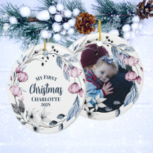 Fotos Personalizadas de Bebê Natal Floral Elegante