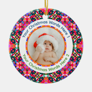 Ornamento De Cerâmica Fotos Personalizadas Feliz Natal Moderno Colorido