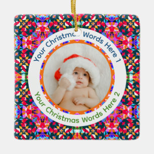 Ornamento De Cerâmica Fotos Personalizadas Feliz Natal Moderno Colorido