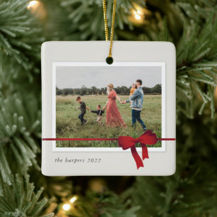 Ornamento De Cerâmica Fotos Simples de Natal com Laço Vermelho