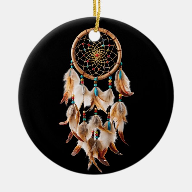 Ornamento De Cerâmica Fotos tribais do Native American Boho Dreamcatcher (Frente)