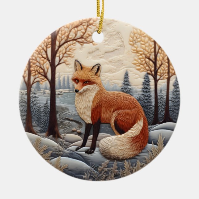 Ornamento De Cerâmica Fox Chirstmas 3D (Frente)