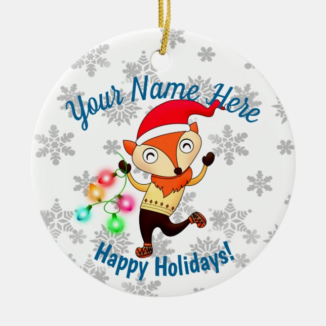 Ornamento De Cerâmica Fox de dança de Natal Personalizada (Frente)