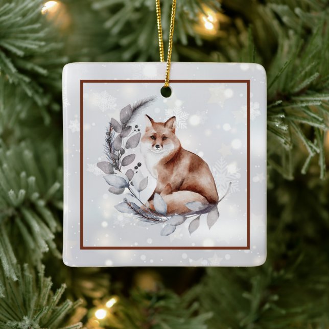 Ornamento De Cerâmica Fox e feriado de neve (Árvore)