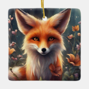 Ornamento De Cerâmica Fox Fantasia na Natureza