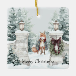 Ornamento De Cerâmica Fox Green Coat Snow Christmas