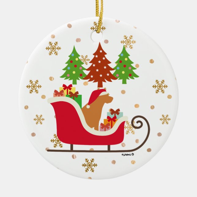 Ornamento De Cerâmica Fox Red Labrador Silhouket Christmas Sleigh (Frente)