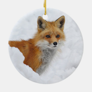 Ornamento De Cerâmica Fox vermelho na neve