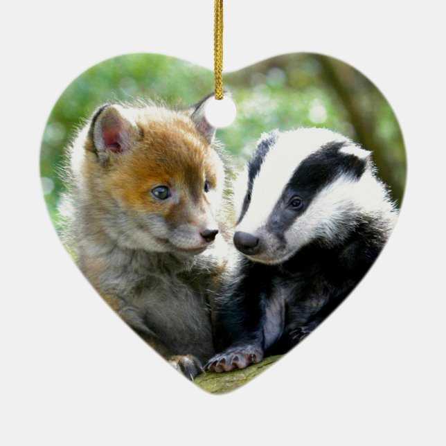 Ornamento De Cerâmica Foxcub e Badger Cute! (Verso)