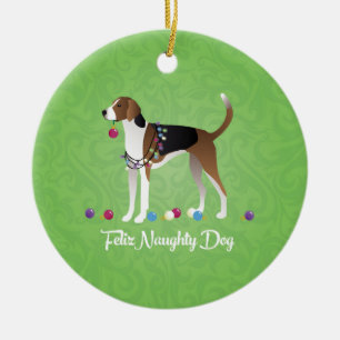 Ornamento De Cerâmica Foxhound Feliz Naughn Natal Americano