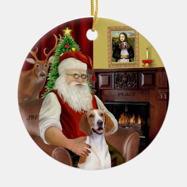 Ornamento De Cerâmica Foxhound papai noel-americano (Frente)