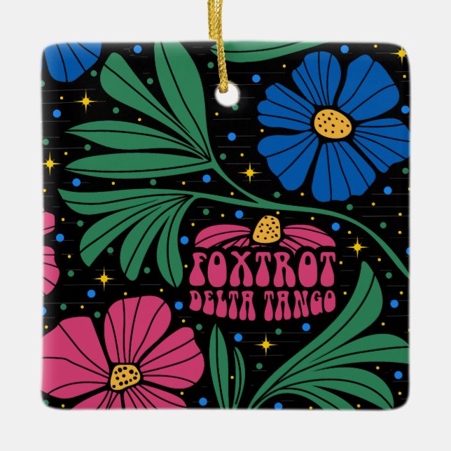 Ornamento De Cerâmica Foxtrot Delta Tango Flower Boho (Frente)