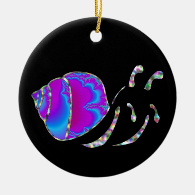 Ornamento De Cerâmica Fractal Blue e Purple Snail Shell (Frente)