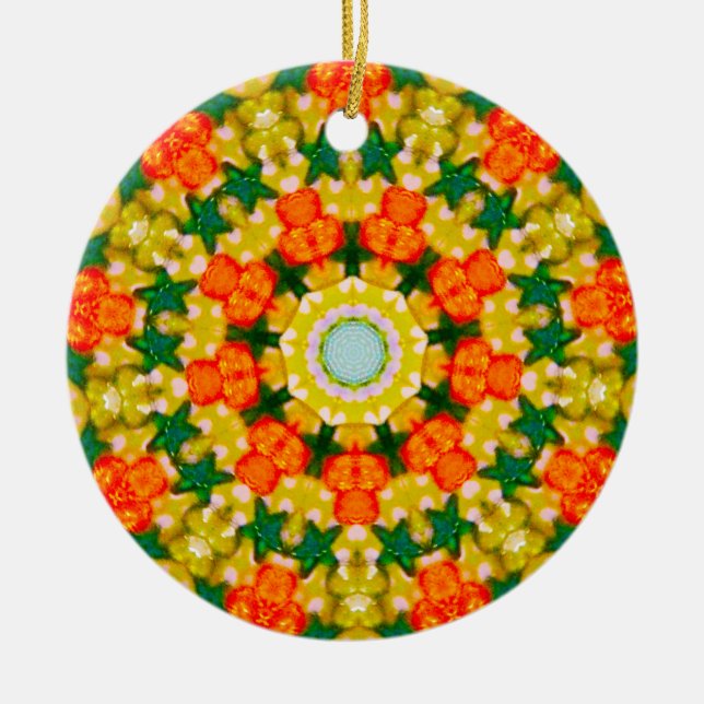 Ornamento De Cerâmica Fractal do Círculo das Estrelas de Natal (Frente)