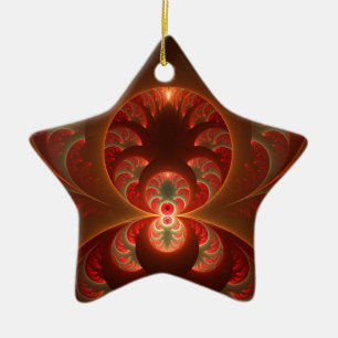 Ornamento De Cerâmica Fractal Vermelho Laranja Moderno Abstrato Luminoso