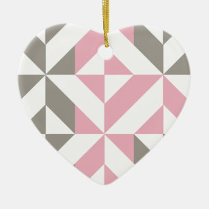Ornamento De Cerâmica Framboesa rosa e ZigZag geométrica prateada