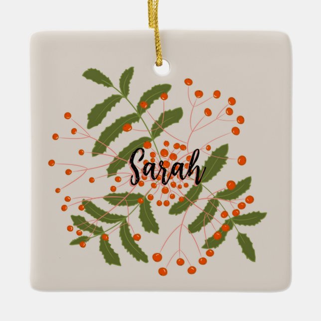 Ornamento De Cerâmica Framboesas vermelhas Rowan (Frente)