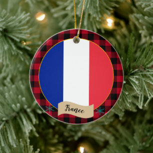 Ornamento De Cerâmica França, xadrez de búfalos Vermelhos e Bandeira Fra