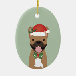 Ornamento De Cerâmica Francês Buldogue Reindeer Luzes de Natal