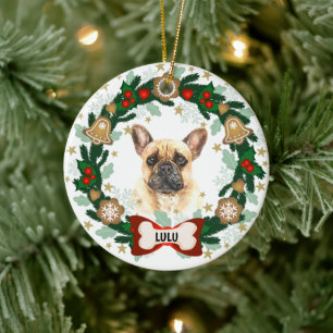 Ornamento De Cerâmica Francês Bulldog Christmas Cookie Wreath