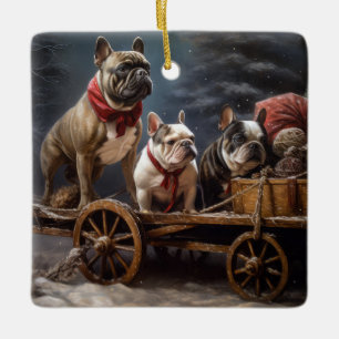 Ornamento De Cerâmica Francês Bulldog Snowy Sleigh Decência de Natal