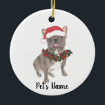Ornamento De Cerâmica Francês Personalizado (Cinza de Prata Azul Lilac)<br><div class="desc">Faça a lista legal este ano com um ornamento personalizado do seu elfo favorito! Para os presentes mais doces,  emparelhe-o com um impressão de arte correspondente ou outro item da minha coleção de buldocos franceses azuis!</div>
