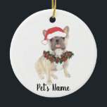 Ornamento De Cerâmica Francês Personalizado (Tricolor Blue Fawn)<br><div class="desc">Faça a lista legal este ano com um ornamento personalizado do seu elfo favorito!</div>