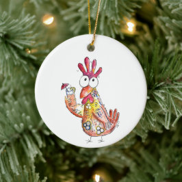 Ornamento De Cerâmica Frango Caprichoso Fofo com Bebida Tropical