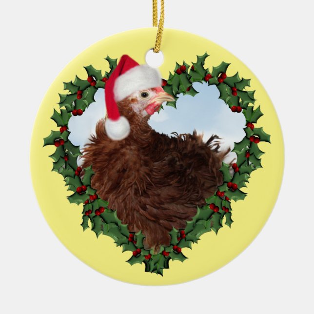 Ornamento De Cerâmica Frango de Natal * Fio-frade (Frente)
