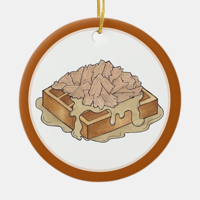 Ornamento De Cerâmica Frango e Waffles, Comida Neerlandesa Amish (Frente)