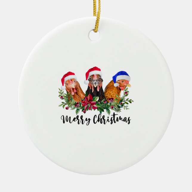 Ornamento De Cerâmica Frango Feliz de Natal (Frente)